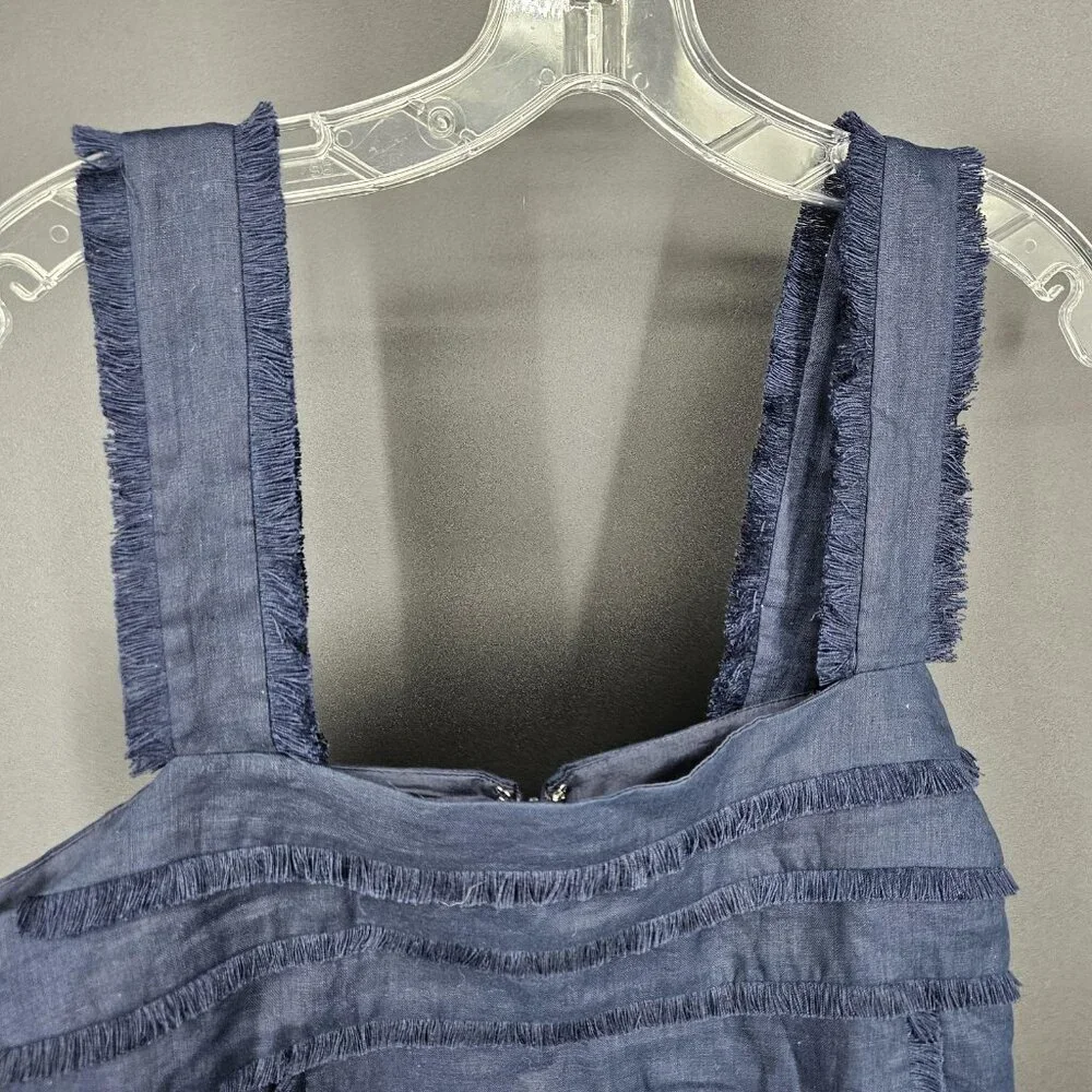 J Crew Tank Top Womens Size Small Blue Linen Fringed Trim Crop Festival Boho - Picture 3 of 9